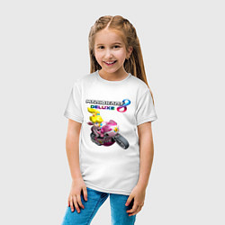 Футболка хлопковая детская Принцесса Персик на мотоцикле Mario Kart 8 Deluxe, цвет: белый — фото 2