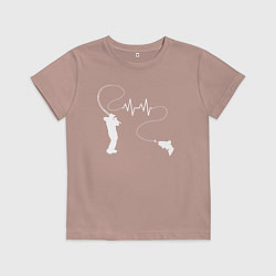 Футболка хлопковая детская Сердцебиение рыбалки, цвет: пыльно-розовый