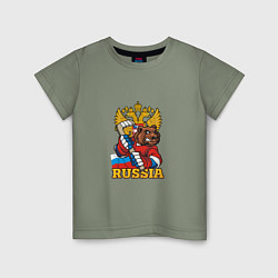 Футболка хлопковая детская Хоккей - Russia, цвет: авокадо