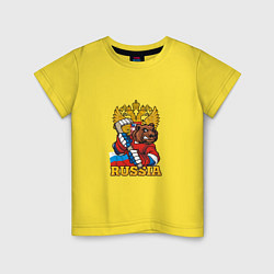 Футболка хлопковая детская Хоккей - Russia, цвет: желтый