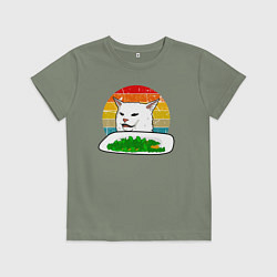 Футболка хлопковая детская Кот не веган, цвет: авокадо