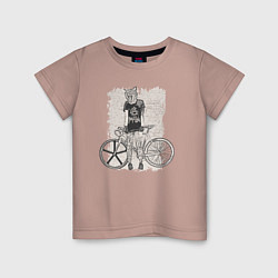 Футболка хлопковая детская Bike punk кошечка, цвет: пыльно-розовый