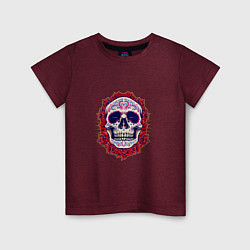 Футболка хлопковая детская Skull - Roses, цвет: меланж-бордовый