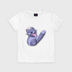 Футболка хлопковая детская Фиолетовая кошечка в розовой короне для неё, цвет: белый