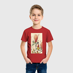 Футболка хлопковая детская Sparrow on Blooming Magnolia Branch, цвет: красный — фото 2