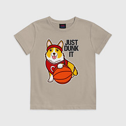 Футболка хлопковая детская JUST DUNK IT корги, цвет: миндальный