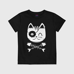 Футболка хлопковая детская Голова кота Skull Hype, цвет: черный