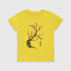Футболка хлопковая детская Сакура с иероглифами, цвет: желтый