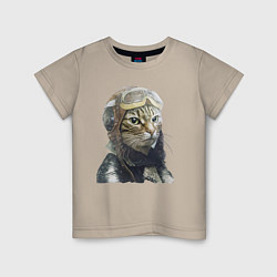Футболка хлопковая детская Кот - пилот The pilot Cat, цвет: миндальный
