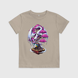 Футболка хлопковая детская Дракон на дереве - космическая метаморфоза, цвет: миндальный