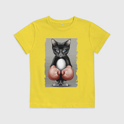 Футболка хлопковая детская Крутой котяра в боксёрских перчатках Cool cat in b, цвет: желтый