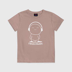 Футболка хлопковая детская Я Люблю Музыку I Love Music Белая, цвет: пыльно-розовый