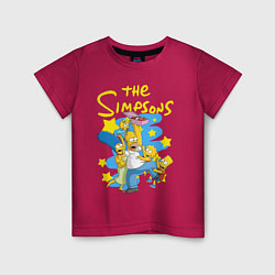 Футболка хлопковая детская The SimpsonsСемейка Симпсонов, цвет: маджента