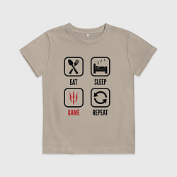 Футболка хлопковая детская Eat Sleep The Witcher Repeat, цвет: миндальный