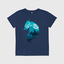 Футболка хлопковая детская Принцесса Мононоке волчий силуэт, цвет: тёмно-синий