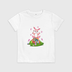 Футболка хлопковая детская BUNNY PAINTS EGGS, цвет: белый