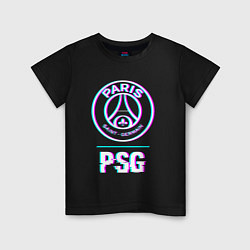 Футболка хлопковая детская PSG FC в стиле Glitch, цвет: черный