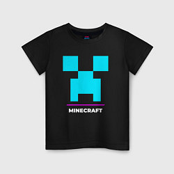 Футболка хлопковая детская Символ Minecraft в неоновых цветах, цвет: черный