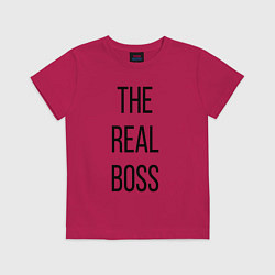 Футболка хлопковая детская The real boss!, цвет: маджента