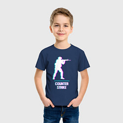 Футболка хлопковая детская Counter Strike в стиле Glitch - Баги Графики, цвет: тёмно-синий — фото 2
