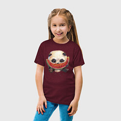 Футболка хлопковая детская Маленький панда ест арбуз, цвет: меланж-бордовый — фото 2