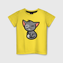 Футболка хлопковая детская Анимешный серый котик сидит, цвет: желтый