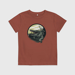 Футболка хлопковая детская Аллигатор в камышах, цвет: кирпичный