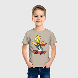 Футболка хлопковая детская Барт Симпсон - крутой скейтер, цвет: миндальный — фото 2