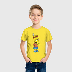 Футболка хлопковая детская Барт Симпсон - индеец, цвет: желтый — фото 2
