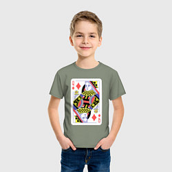 Футболка хлопковая детская Игральная карта - Дама - Королева, цвет: авокадо — фото 2