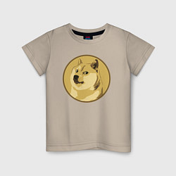 Футболка хлопковая детская Пёсик Доге в круге, цвет: миндальный