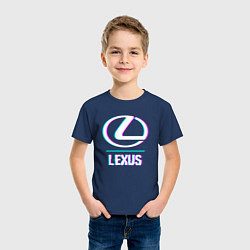 Футболка хлопковая детская Значок Lexus в стиле glitch, цвет: тёмно-синий — фото 2
