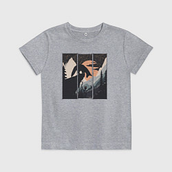 Футболка хлопковая детская Оранжевая луна и лисёнок, цвет: меланж