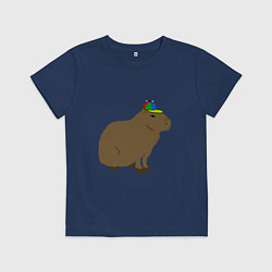Футболка хлопковая детская Капибара с кепкой-пропеллером, цвет: тёмно-синий