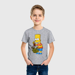 Футболка хлопковая детская Барт Симпсон разбирает свой рюкзак, цвет: меланж — фото 2