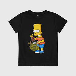 Футболка хлопковая детская Барт Симпсон разбирает свой рюкзак, цвет: черный