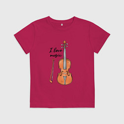 Футболка хлопковая детская Я люблю скрипку, цвет: маджента