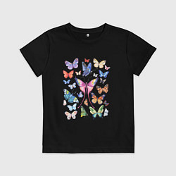 Футболка хлопковая детская Волшебные бабочки акварелью, цвет: черный
