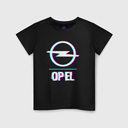 Футболка хлопковая детская Значок Opel в стиле glitch, цвет: черный
