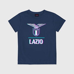 Футболка хлопковая детская Lazio FC в стиле glitch, цвет: тёмно-синий