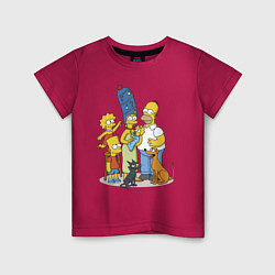 Футболка хлопковая детская Семейка Симпсонов встречает Новый Год!, цвет: маджента