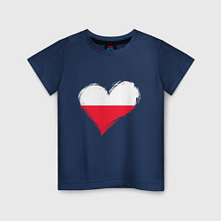 Футболка хлопковая детская Сердце - Польша, цвет: тёмно-синий