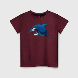 Футболка хлопковая детская Огромная акула и два аквалангиста, цвет: меланж-бордовый