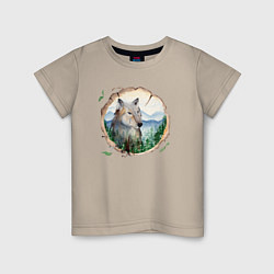 Детская футболка Рисунок на бревне - волк