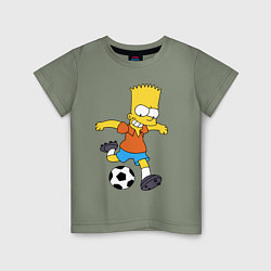 Футболка хлопковая детская Барт Симпсон бьёт по футбольному мячу, цвет: авокадо