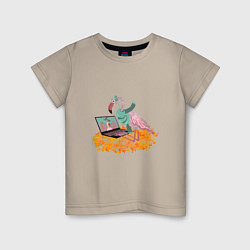 Детская футболка Осенний фламинго с ноутбуком, мечты о лете