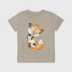 Футболка хлопковая детская Довольная радостная лисичка, цвет: миндальный