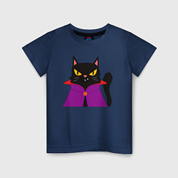 Футболка хлопковая детская Чёрный котик-волшебник, цвет: тёмно-синий