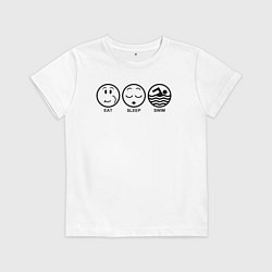 Футболка хлопковая детская Есть Спать Плавать смайликами, цвет: белый