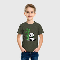 Футболка хлопковая детская Панда бамбук и стрекоза, цвет: меланж-хаки — фото 2